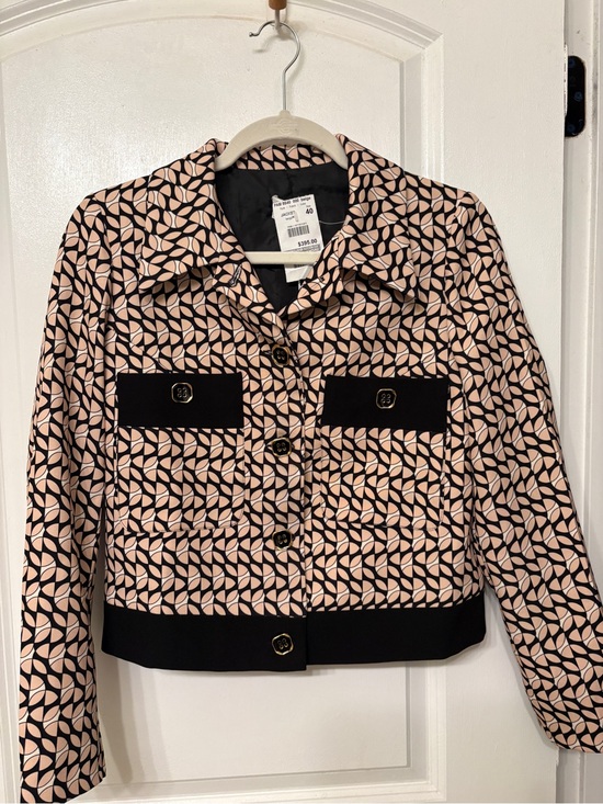 Via margutta Jackets & Blazers - Patterned Pink Crop Blazer with Black Trim
